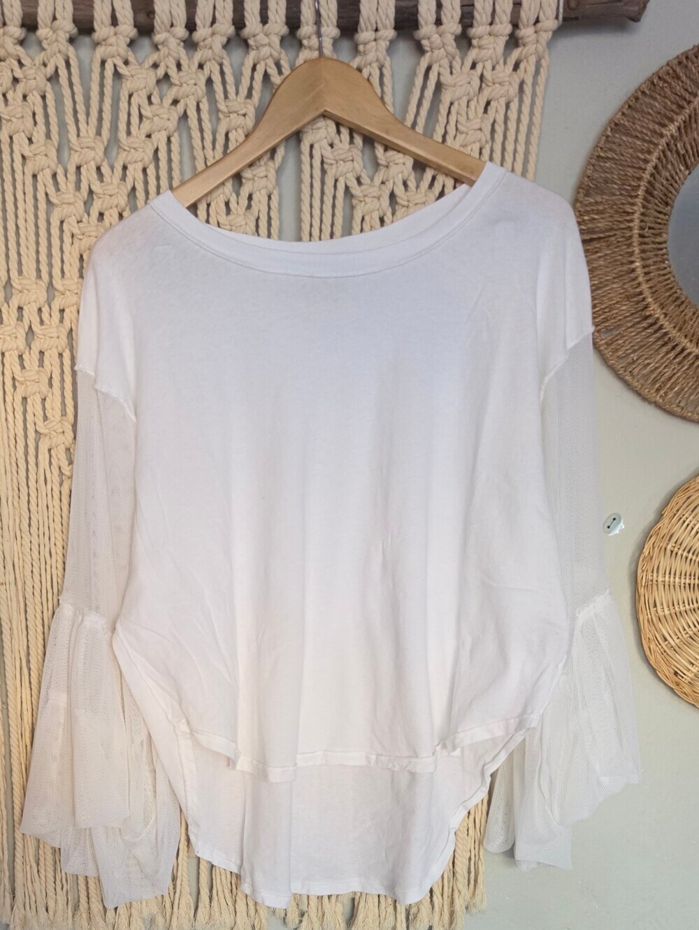 Free People White Sheer Ruffle Sleeve Blouse Oversized
